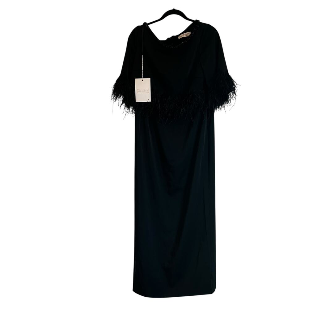 Mac Duggal Women's Quarter Sleeve Crystal Neck Feather Gown Black Size 12 NWT - Picture 5 of 9
